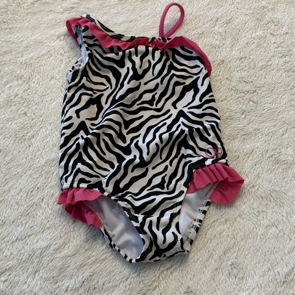 Op 1-Piece girl Toddler Swim Suit Zebra Print Ruffle